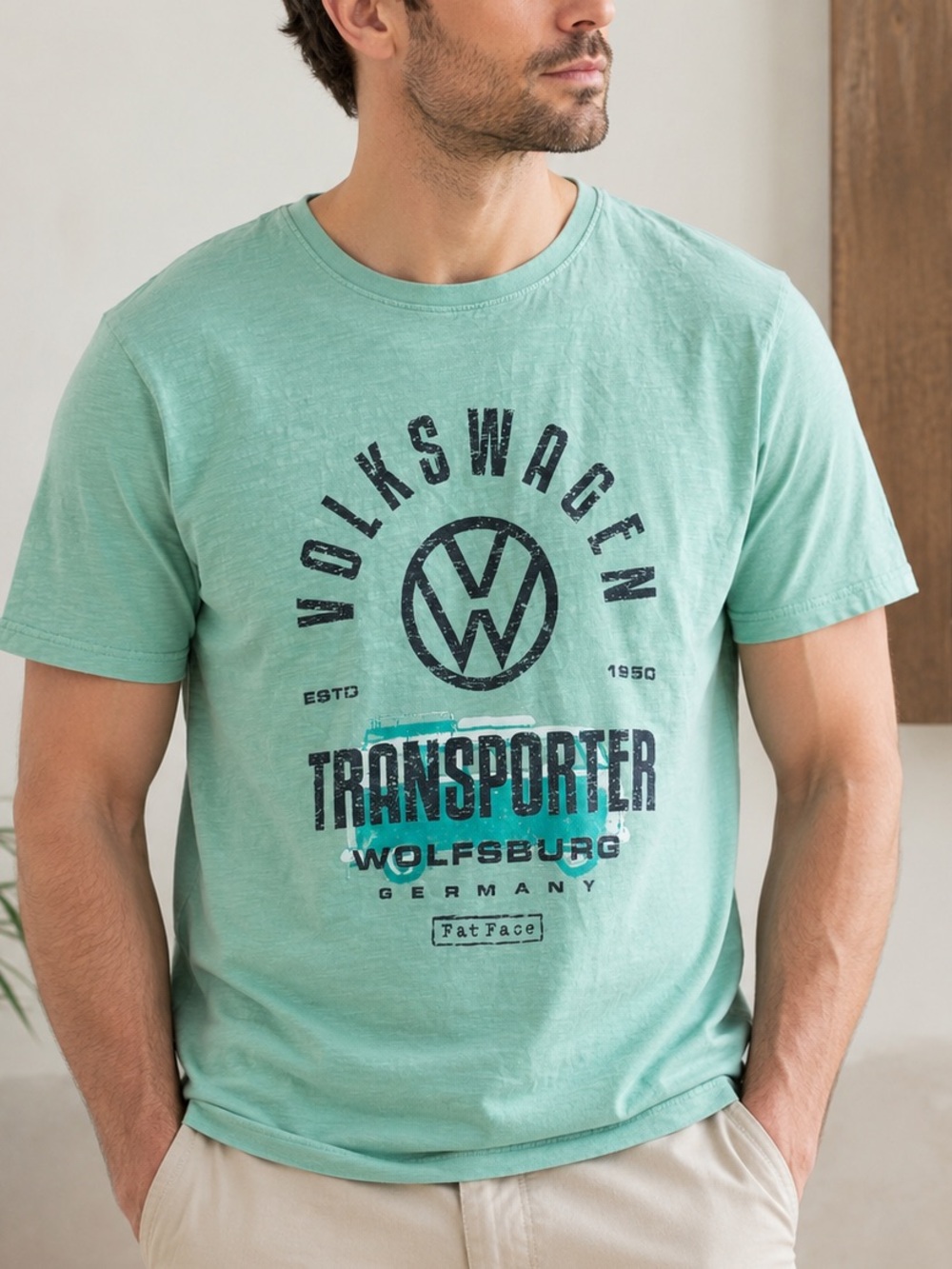 Fat Face Volkswagen Short Sleeve Graphic Tee - Mint Green Size L